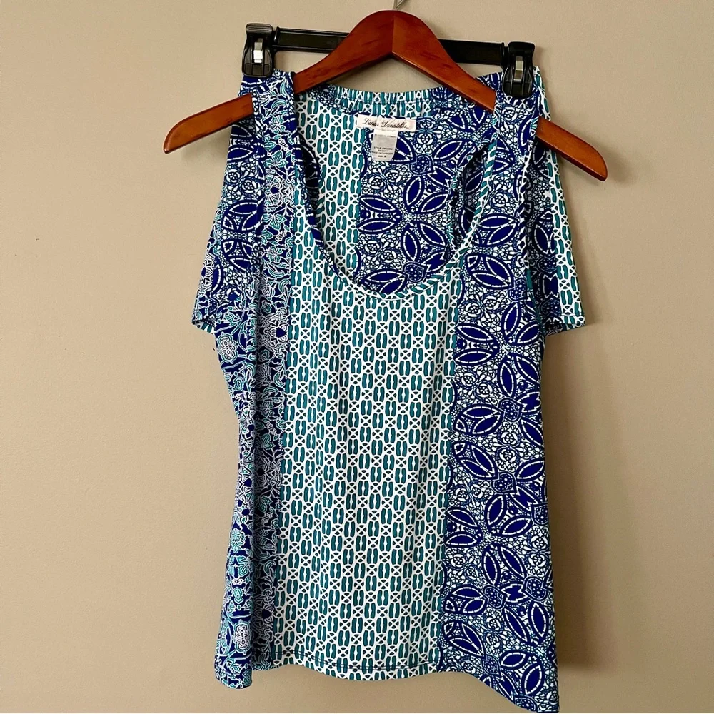 Linea Donatella Blue Teal Print Tank & Shorts Lounge Set S